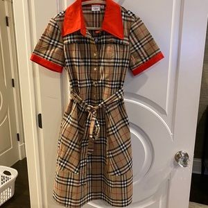 Burberry check classic dress with orange/red trim